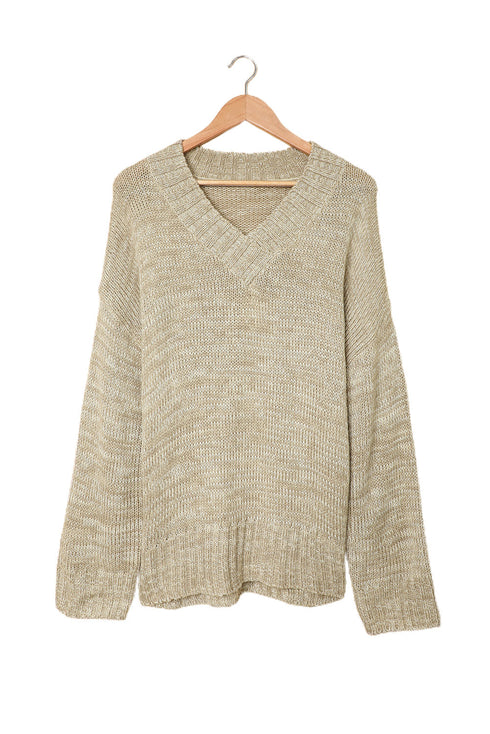 V Neck Drop Shoulder Knitted Sweater
